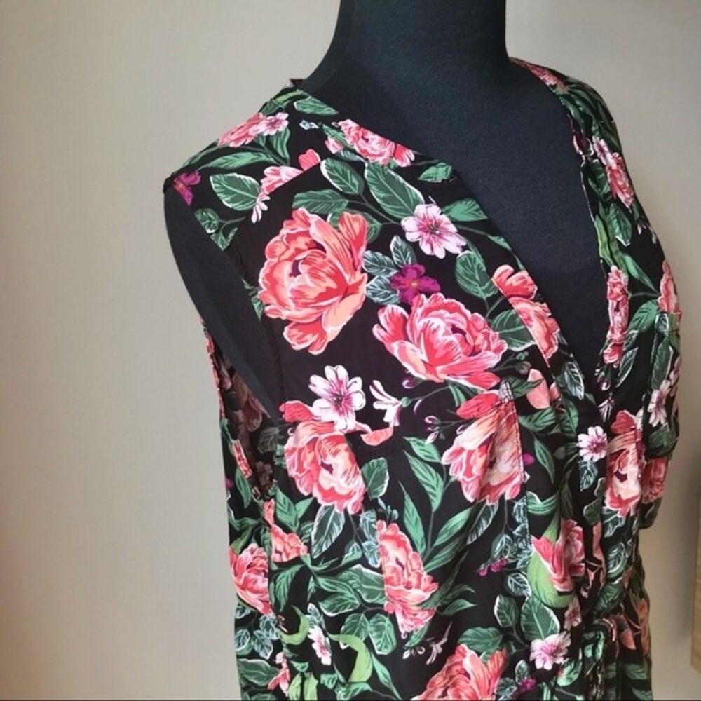 TORRID Challis Babydoll Tunic Top Emma Floral Black Pink Green Sleeveless